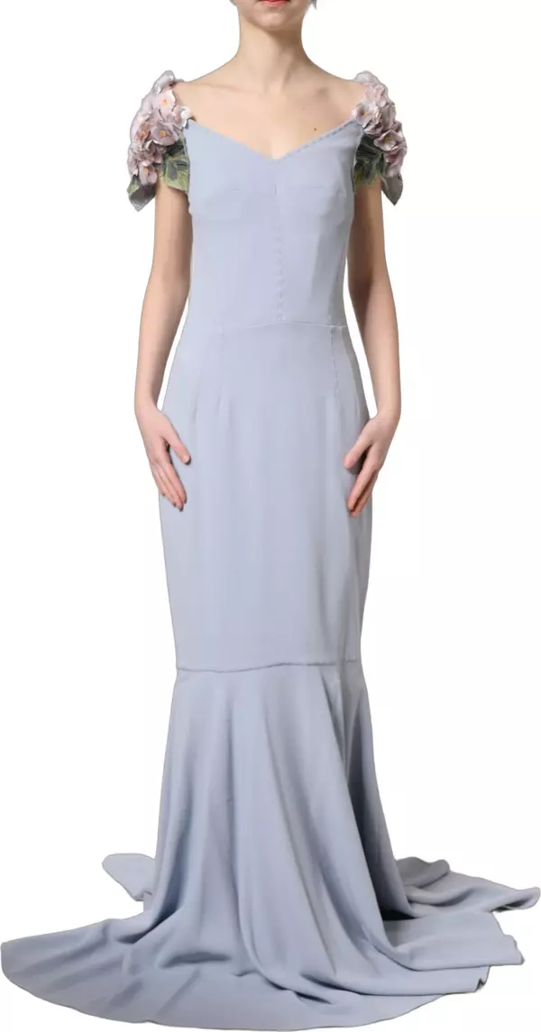 Light Blue Hydrangea Embellished Cap Sleeve Dress