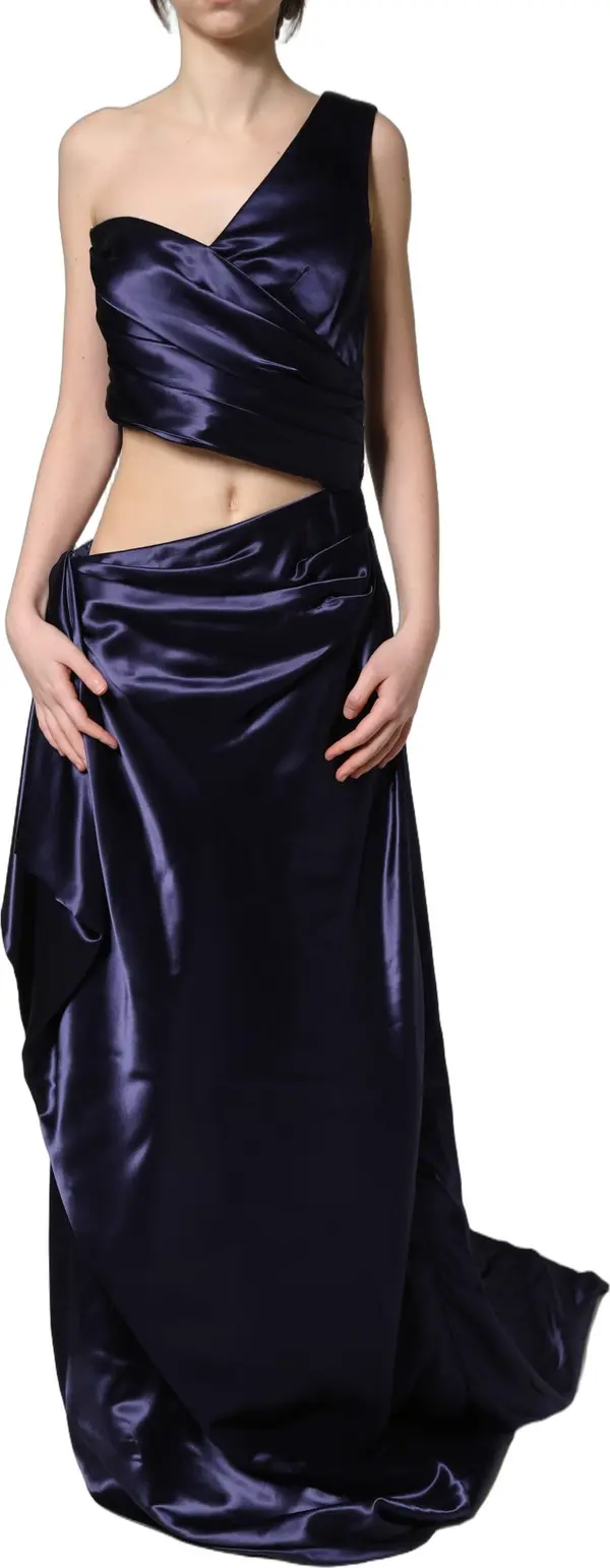 Navy Blue One Shoulder Evening Gown Dress