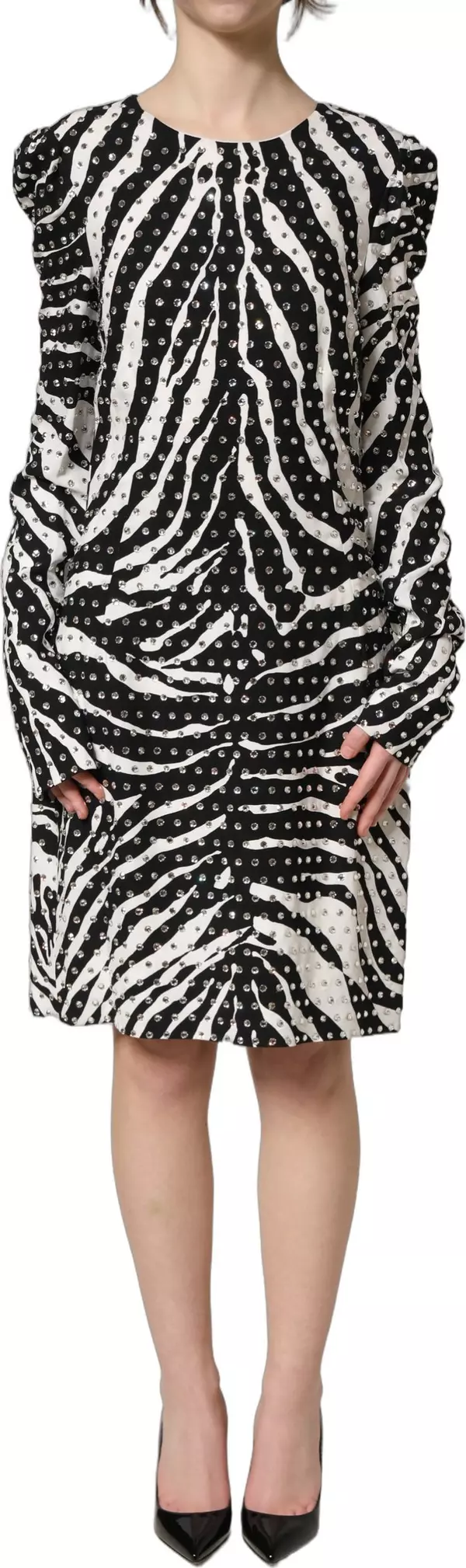 Black White Zebra Crystal Embellished Dress