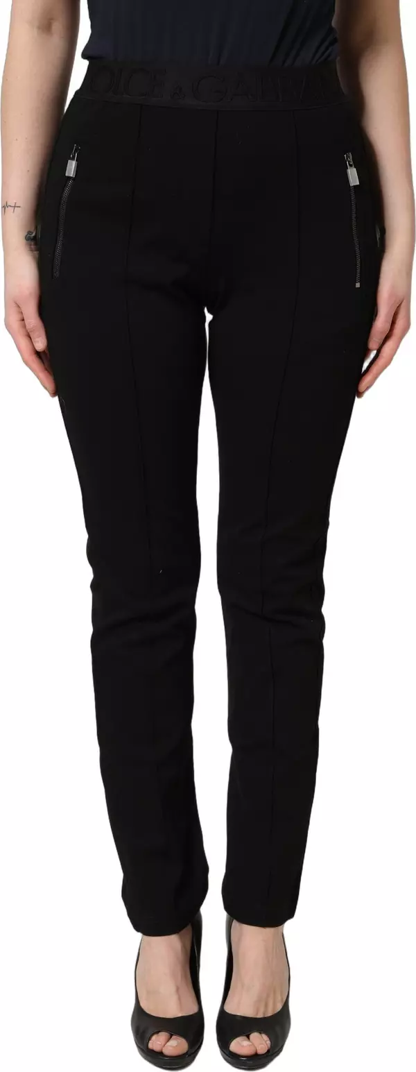 Black Viscose Mid Waist Skinny Trouser Pants