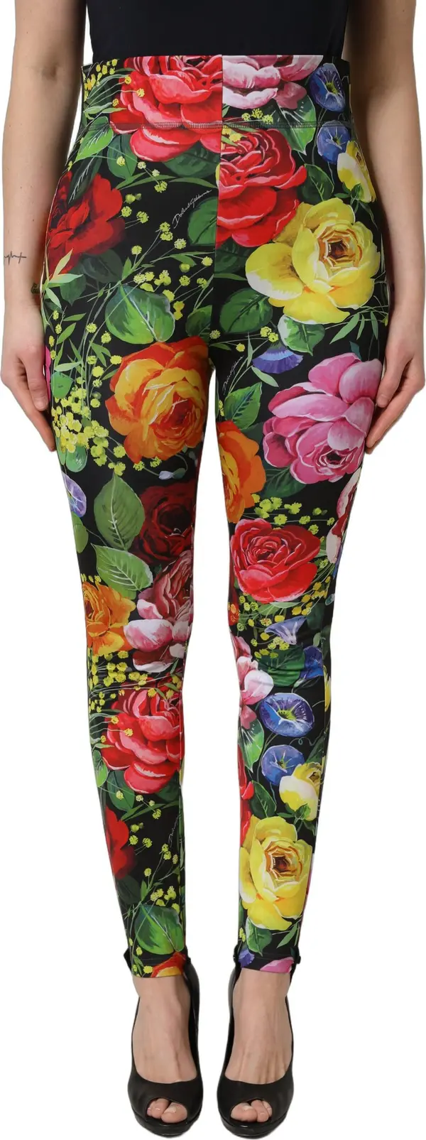 Multicolor Floral Stretch Jersey Leggings Pants