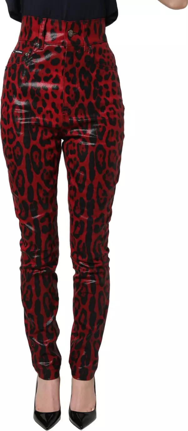 Red Leopard Skinny High Waist Denim Jeans
