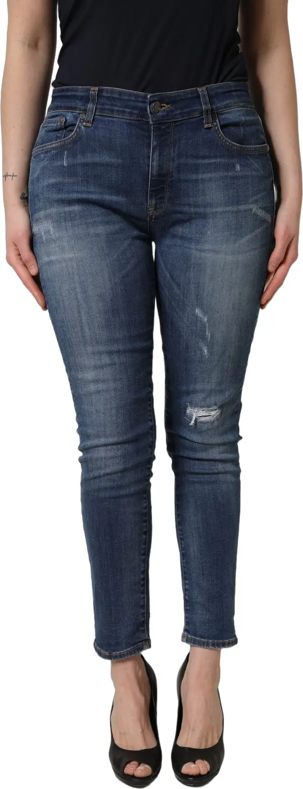 Blue Tattered Skinny Mid Waist Denim Jeans