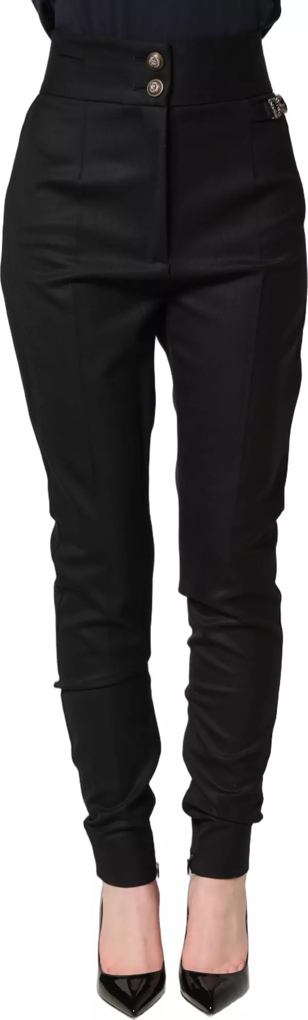 Black Wool High Waisted Logo Trouser Pants