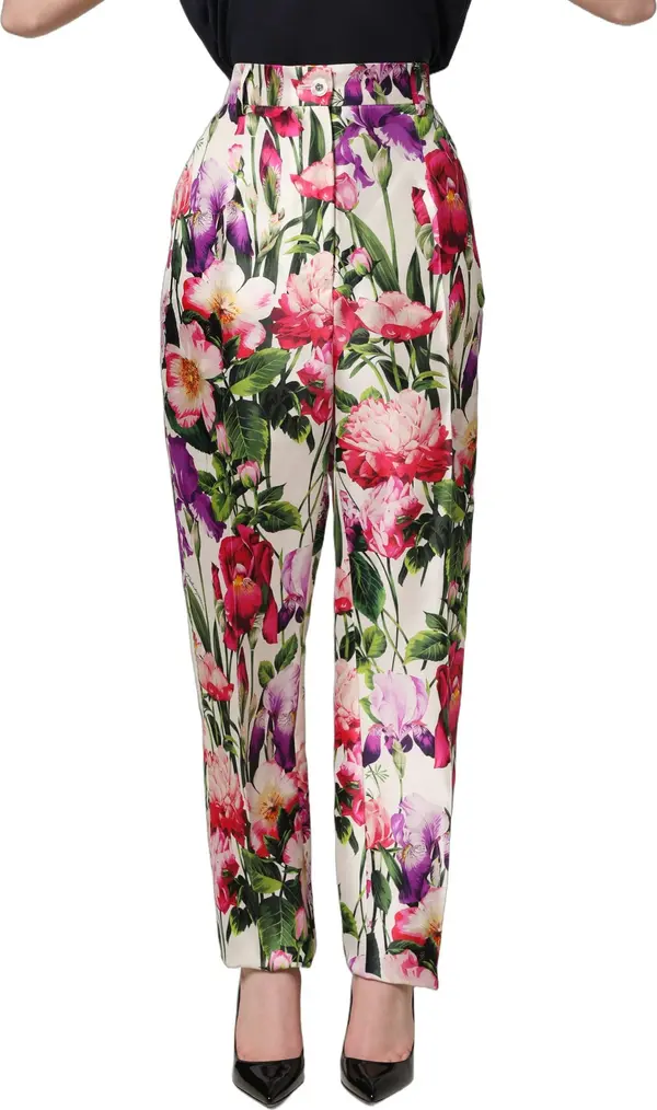 Multicolor Floral Print Tapered Trouser Pants