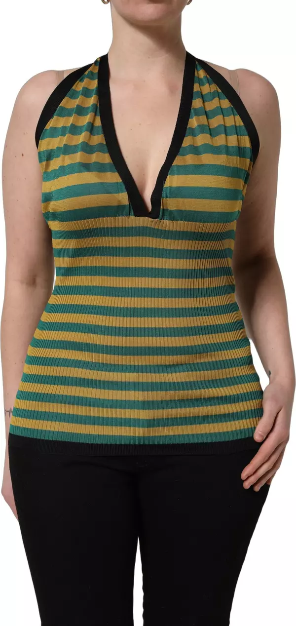 Multicolor Stripes Wool Knit Halter Tank Top