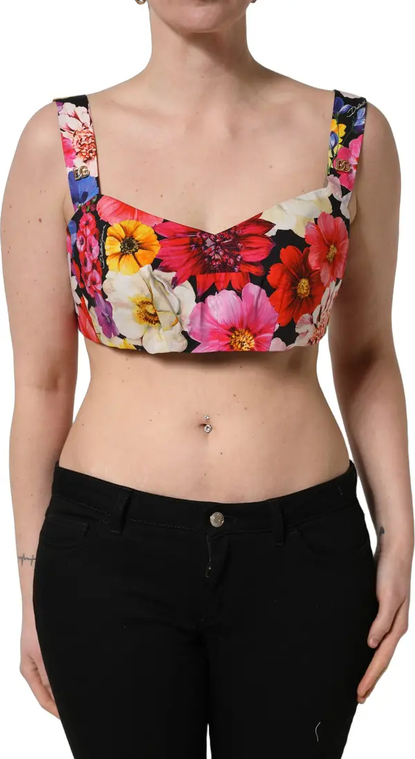 Multicolor Floral Cropped Bustier Tank Top