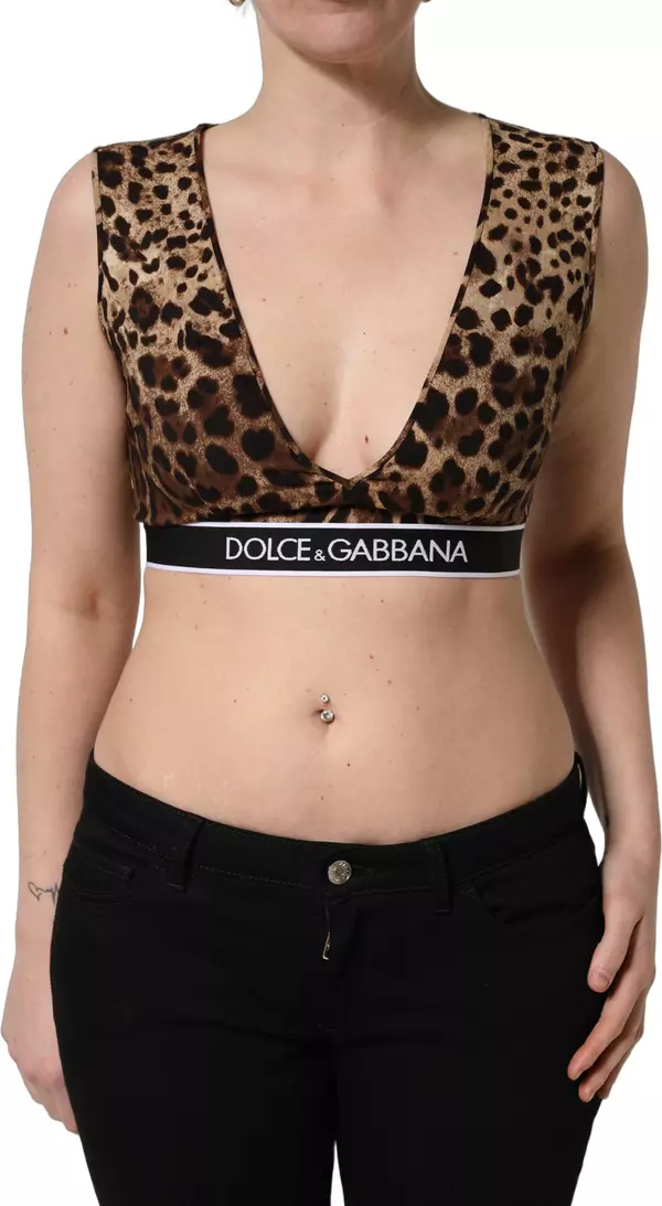 Brown Leopard Print Cropped Silk Tank Top