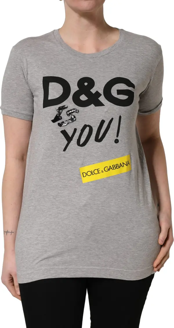 Gray Cotton Logo Printed Crew Neck T-shirt