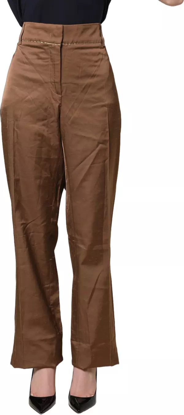 Brown High Waist Flared Trouser Pants