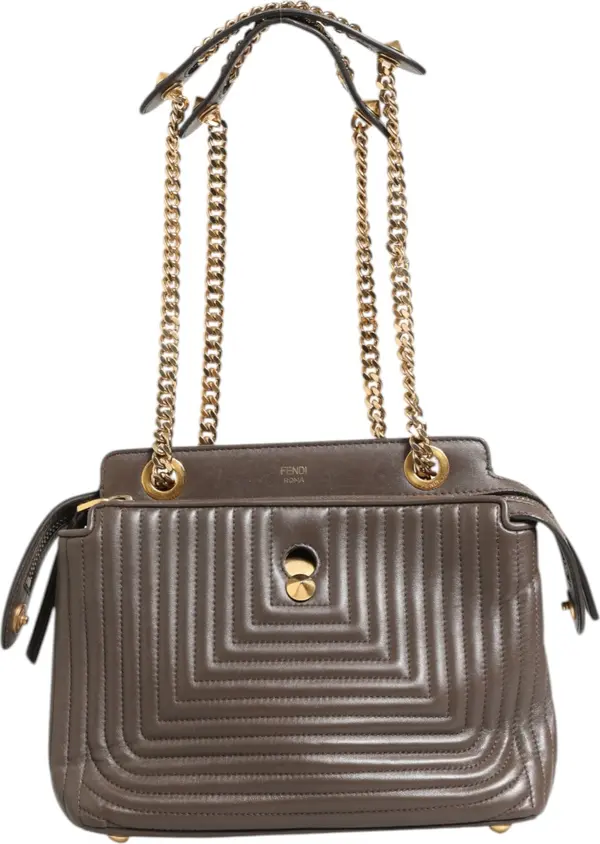 Brown Quilted Lambskin Leather Dotcom Click Small Shoulder Bag