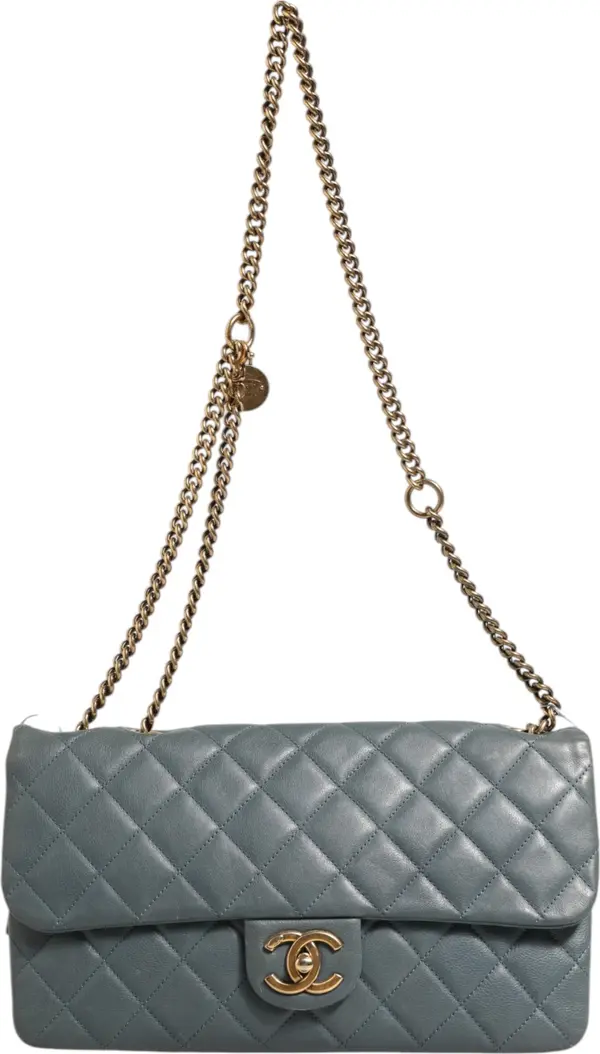 Blue Quilted Leather Crown Flap Shoulder Bag