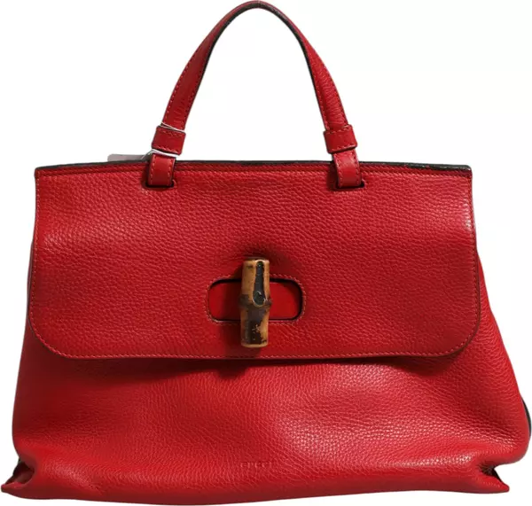 Red Leather Bamboo Daily Tote Crossbody Bag