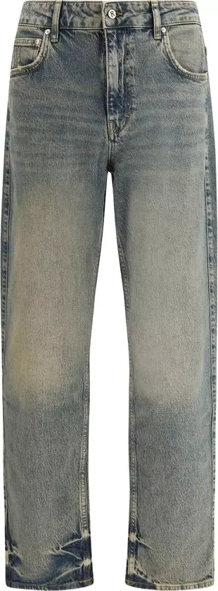 Blue Cotton Straight-Leg Jeans