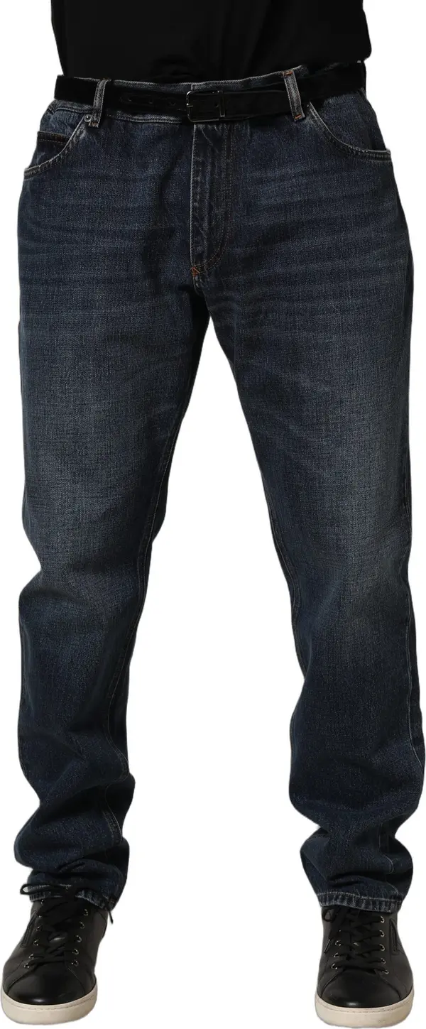 Dark Blue Washed MidWaist Straight Denim Jeans