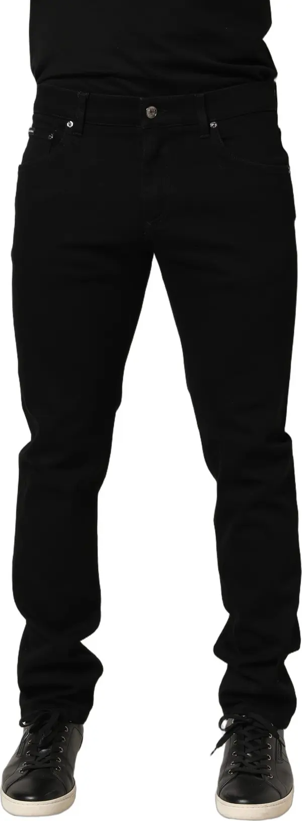 Black Heraldic Embroidered Skinny Denim Jeans