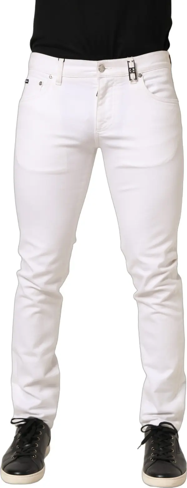 White Cotton Skinny Mid Waist Denim Jeans