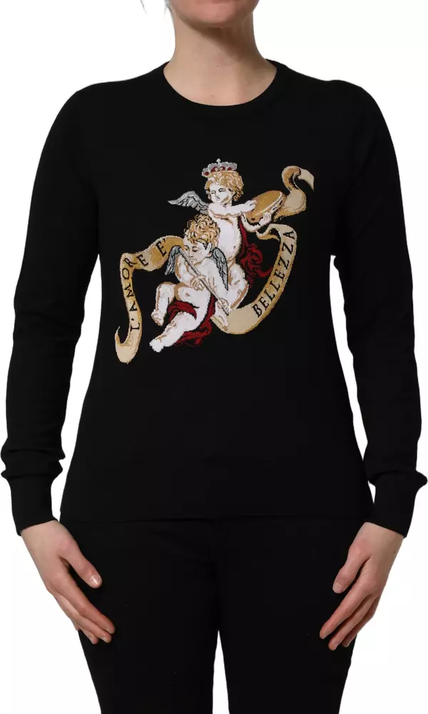 Black Angels Wool Crew Neck Pullover Sweater