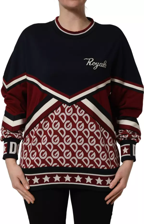 Blue Red Paneled 'Royals' Patch Sweatshirt Sweater