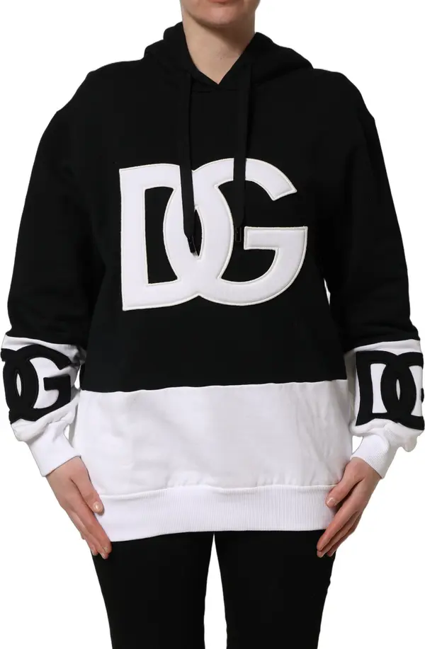 BlackWhite Appliqué Hooded Sweatshirt Sweater