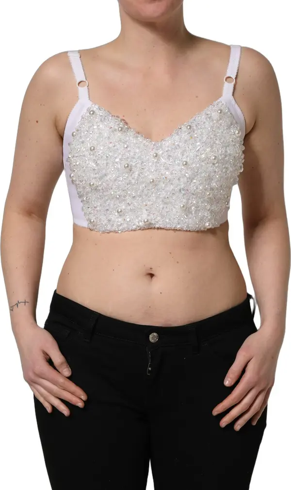 White Pearls Beaded Corset Bustier Crop Top