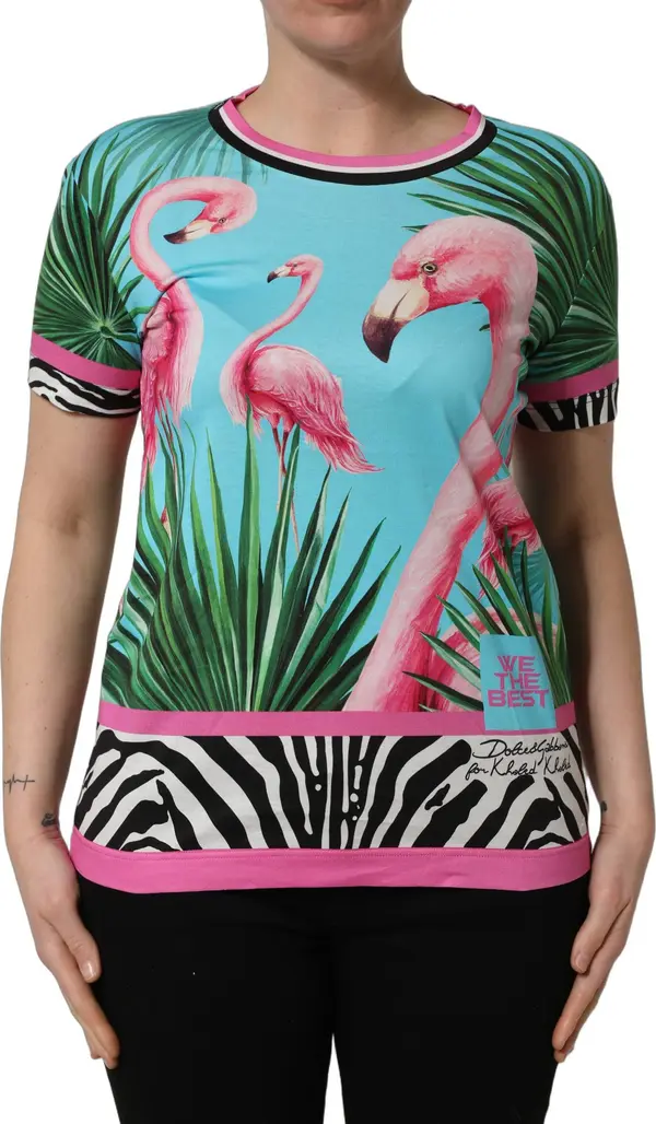 Multicolor Flamingo ZebraStriped Trim T-shirt