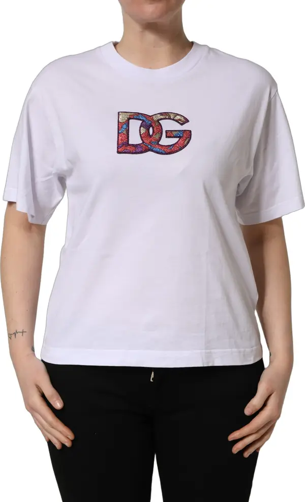 White Cotton DG Logo Patch Crew Neck T-shirt