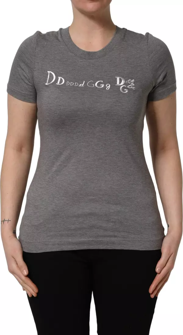 Gray Logo Embroidery Short Sleeve T-shirt