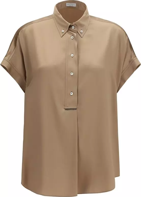Beige Silk Shortsleeve Shirt