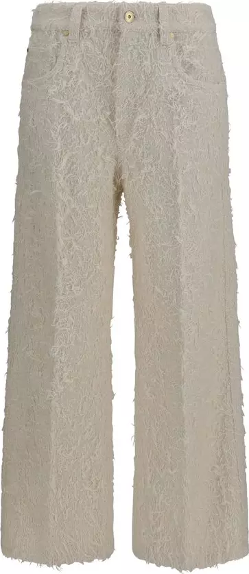 Beige Cotton Cropped Pants