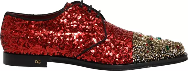 Red Sequin Embellished Men Derby Dress Shoes