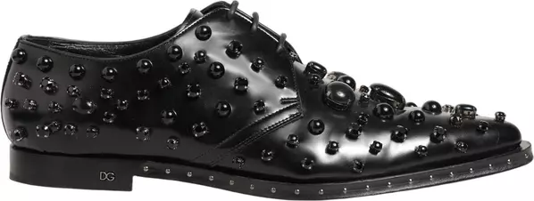 Black Leather Studded Men Formal Derby Shoes