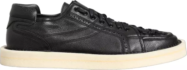 Black Leather Lace Up Low Top Sneakers Shoes