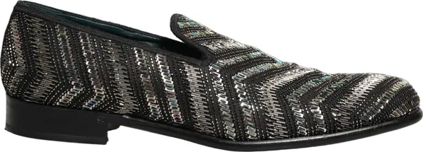 Black Silver Embellished Slip On Loafers Shoes