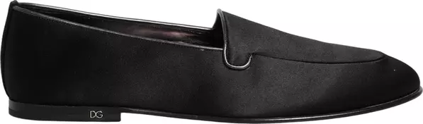 Black Satin Logo Slip On Flats Loafers Shoes