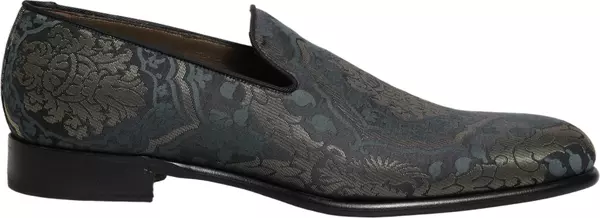 Black Floral Brocade Slip On Loafers Shoes