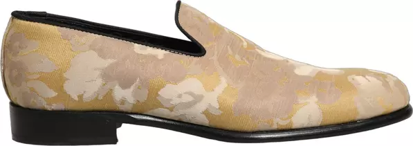 Gold Floral Print Jacquard Men Loafers Shoes