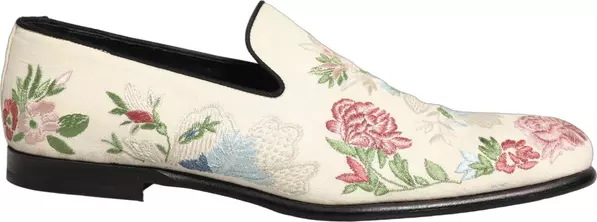 White Floral Embroidery Dress Loafers Shoes
