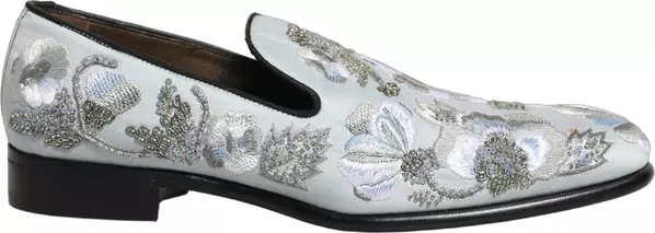 White Floral Embellished Men Loafers Shoes