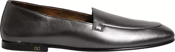 Silver Leather DG Logo Slip On Loafers Shoes
