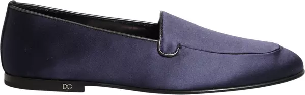 Navy Blue Satin DG Logo Dress Loafers Shoes