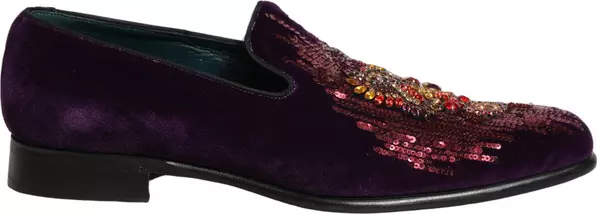 Violet Velvet Rhinestone Sequin Loafers Shoes