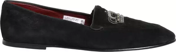 Black Crown Embellished Dress Loafers Shoes