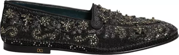 Black Rhinestone Embellished Loafers Shoes