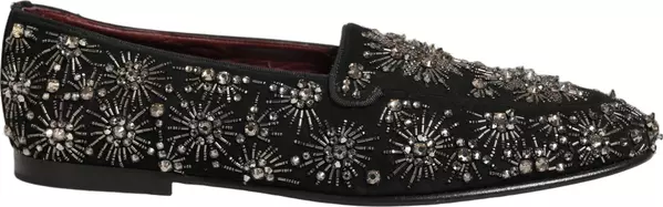 Black Crystal Embellished Dress Loafers Shoes