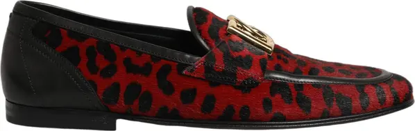 Red Leopard Print Pony Hair Dress Loafers Shoes