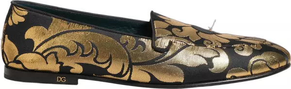 Black Gold Floral Jacquard Dress Loafers Shoes