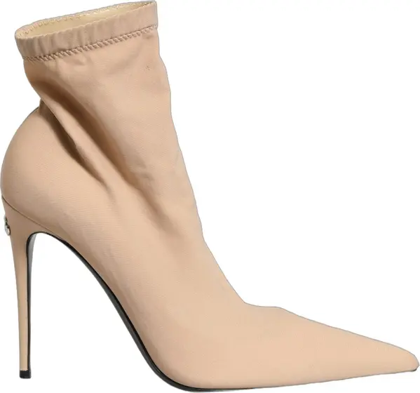 Beige Stretch Socks Heels Ankle Boots Shoes