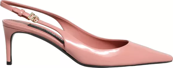 Pink Leather Mid Heels Slingbacks Shoes