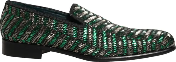 Silver Green Embellished Dress Loafers Shoes